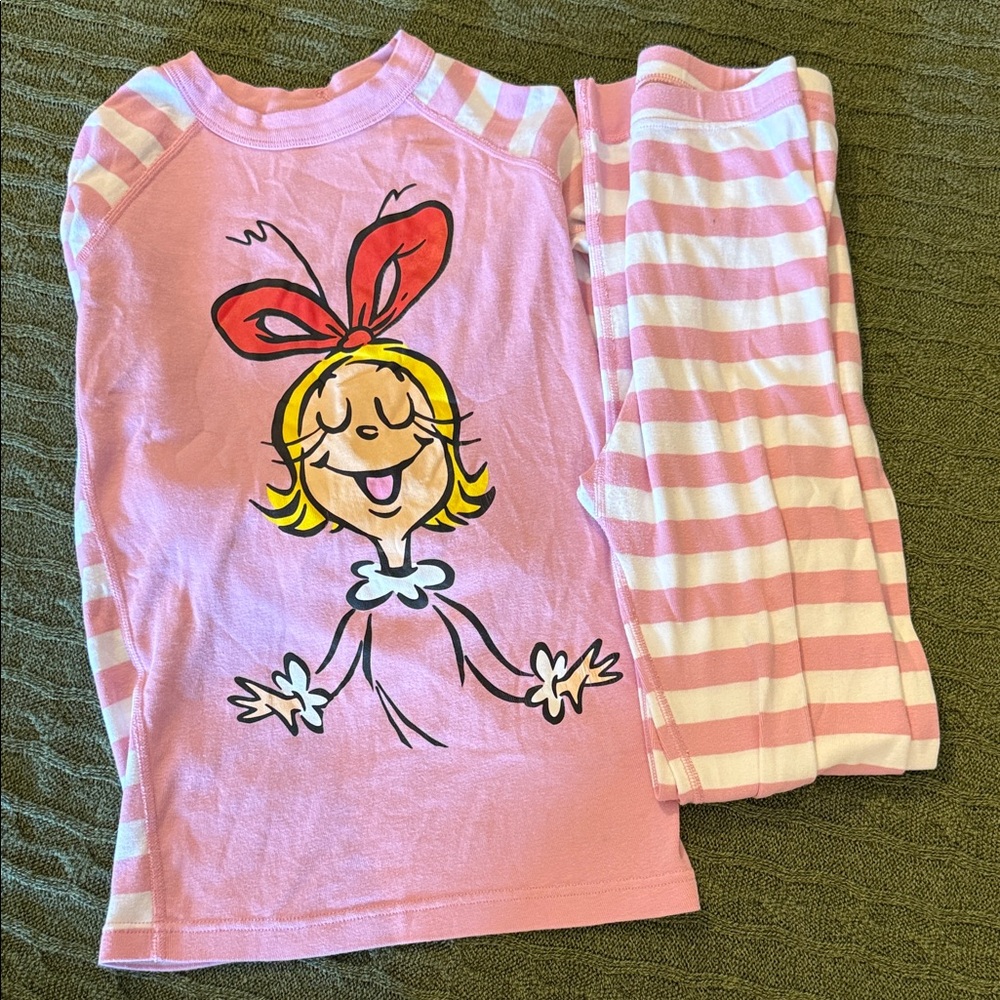 Hanna Andersson Grinch Pink Striped Kids Pajama Set